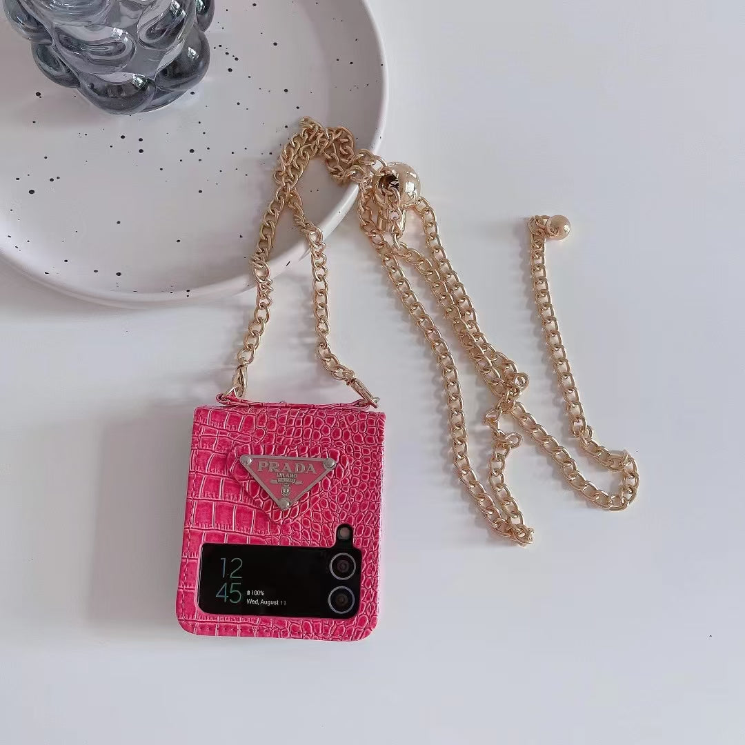 Luxury Croc-Embossed Chain Crossbody Case for Samsung Z Flip – Designer-Inspired