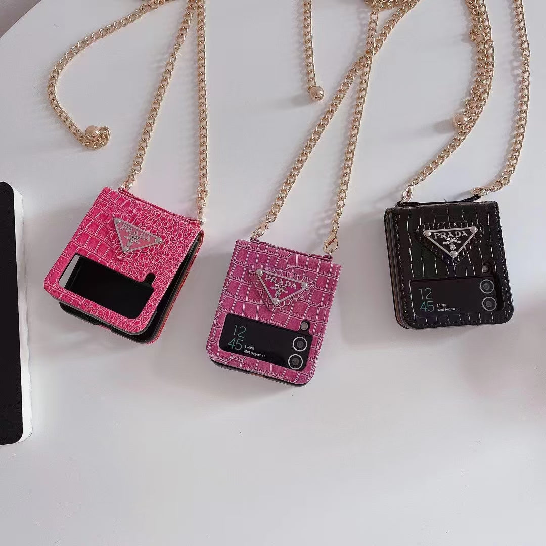 Luxury Croc-Embossed Chain Crossbody Case for Samsung Z Flip – Designer-Inspired