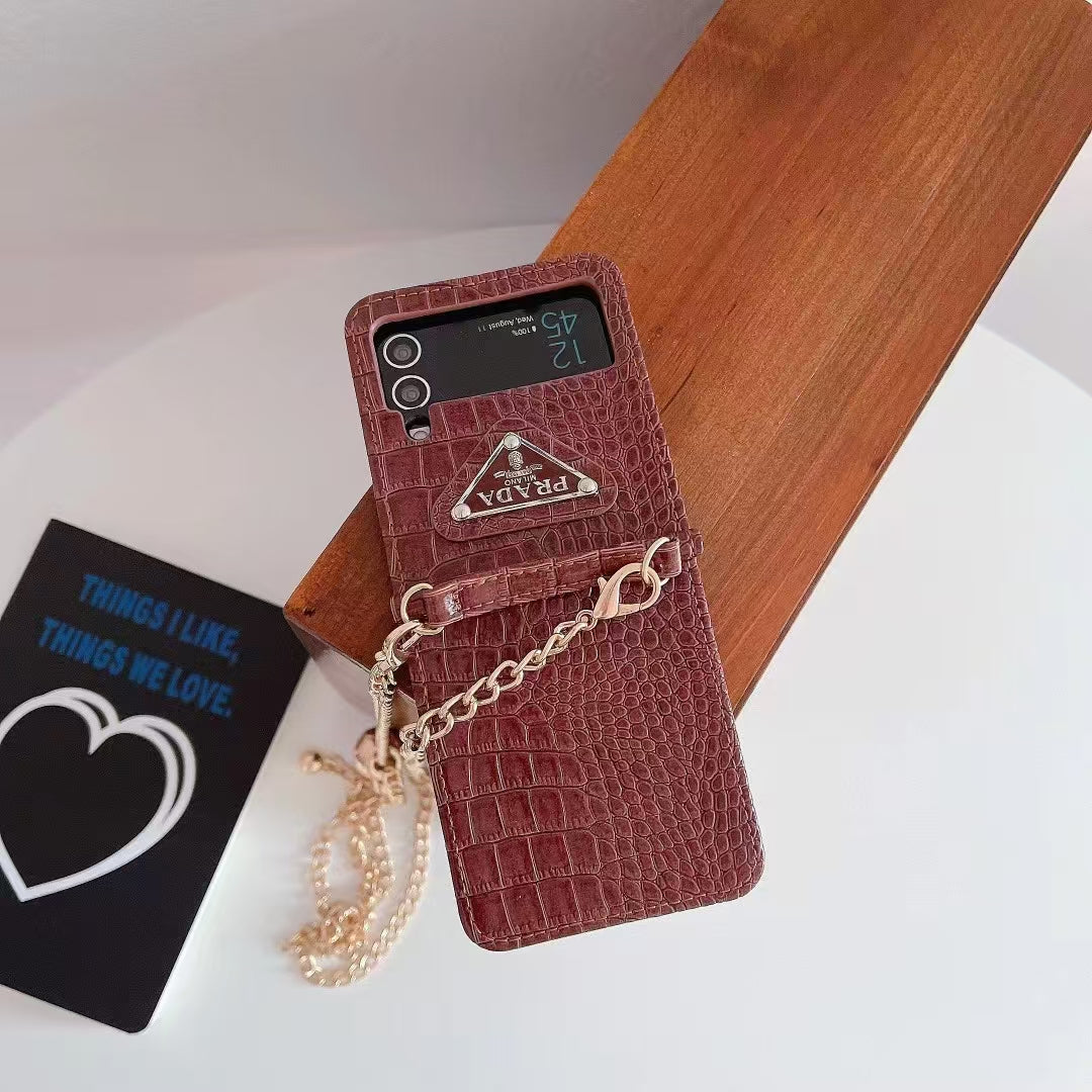 Luxury Croc-Embossed Chain Crossbody Case for Samsung Z Flip – Designer-Inspired