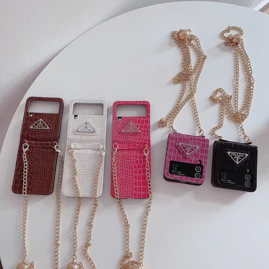 Luxury Croc-Embossed Chain Crossbody Case for Samsung Z Flip – Designer-Inspired