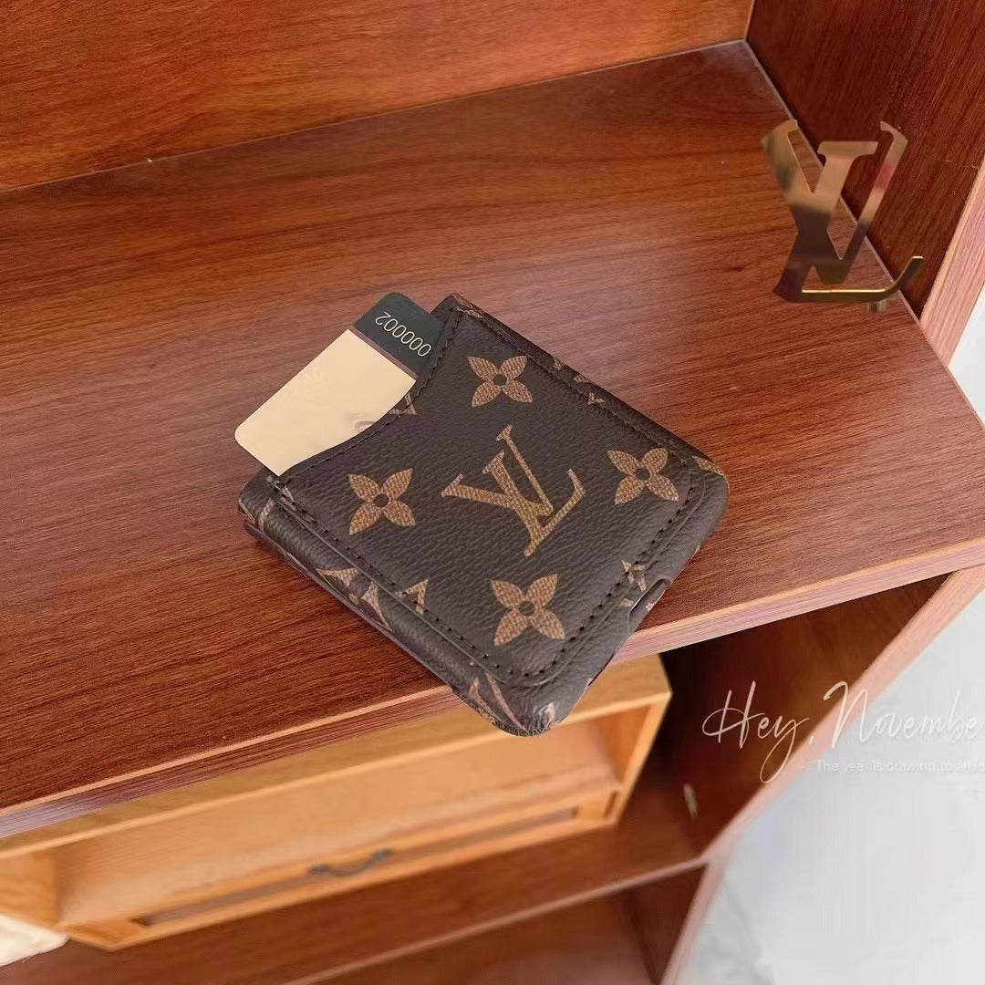 Luxury Monogram Leather Case with Card Holder for Samsung Galaxy Z Flip – Stylish & Functional