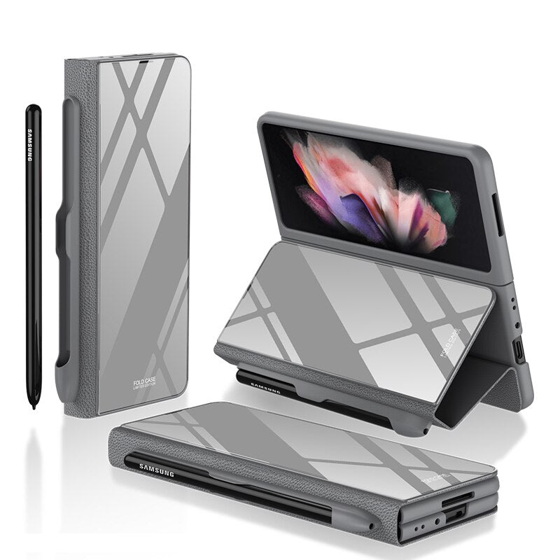 Pen Slot Holder Flip Leather Case For Samsung Galaxy Z Fold