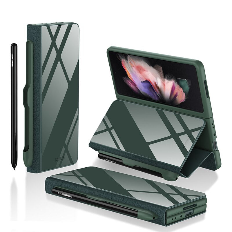 Pen Slot Holder Flip Leather Case For Samsung Galaxy Z Fold