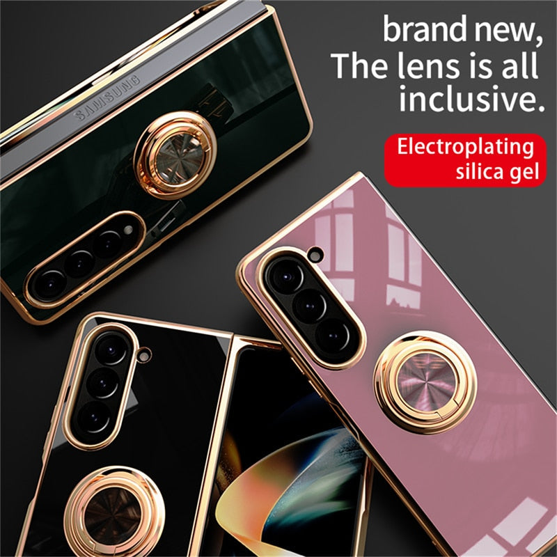Plating Shockproof Case with Ring Holder For Samsung Z Fold