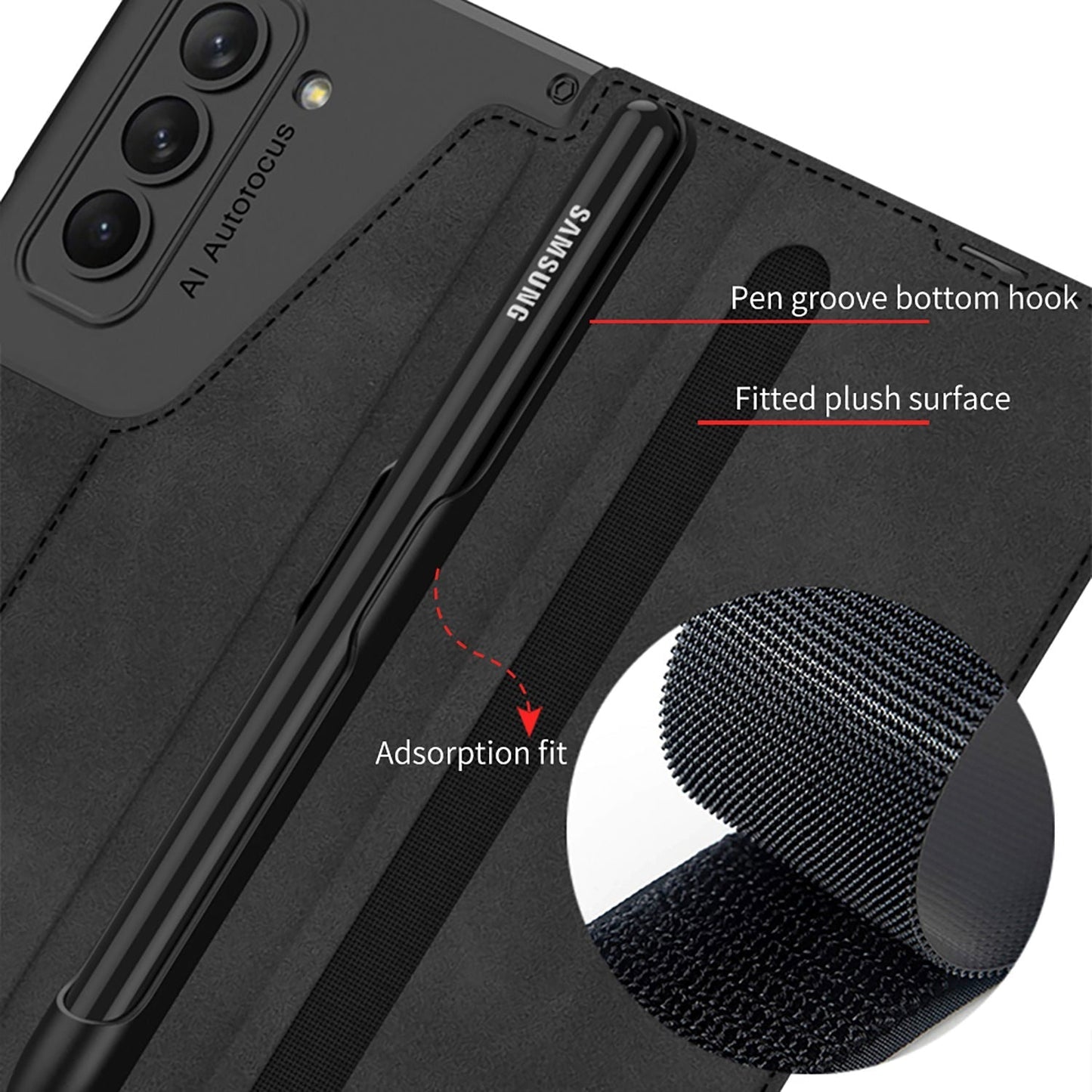 Leather Case with Detachable Pen Holder & Card Slot for Samsung Galaxy Z Fold