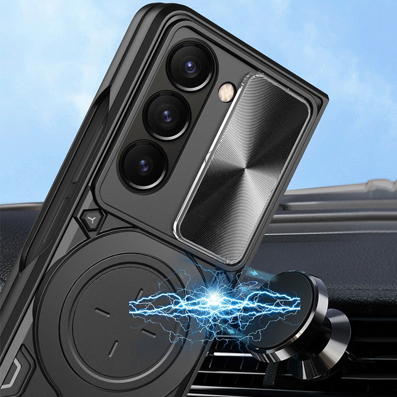 Magnetic Armor Case with Ring & Window Camera Protector For Galaxy Z Fold
