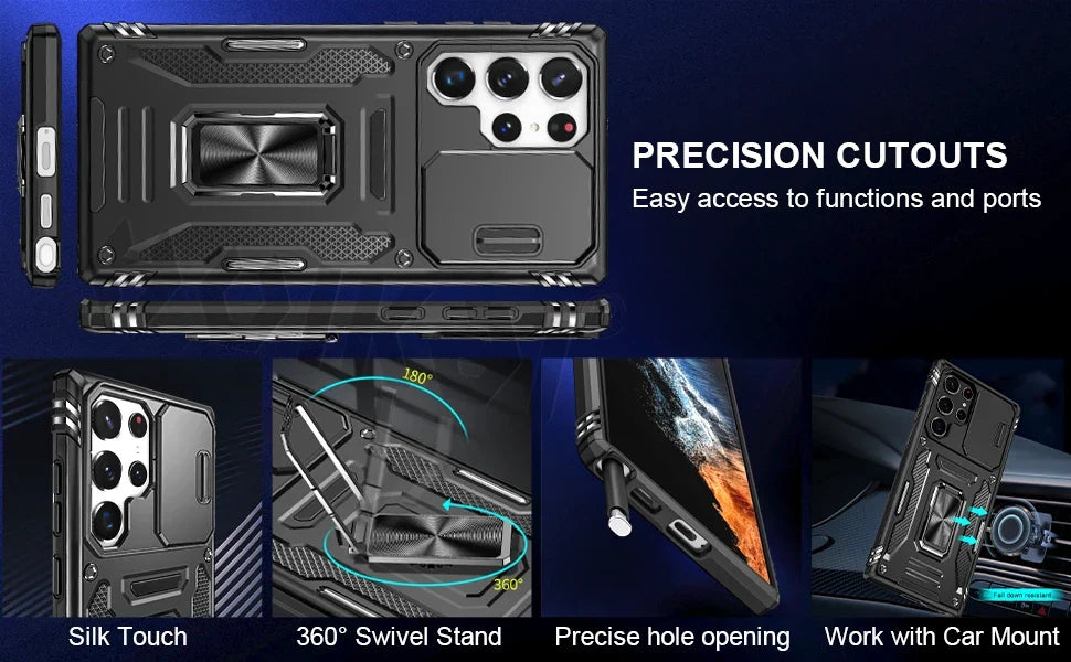 Slide Camera Full-Body Shockproof Rugged Military-Grade Case for Samsung Galaxy S