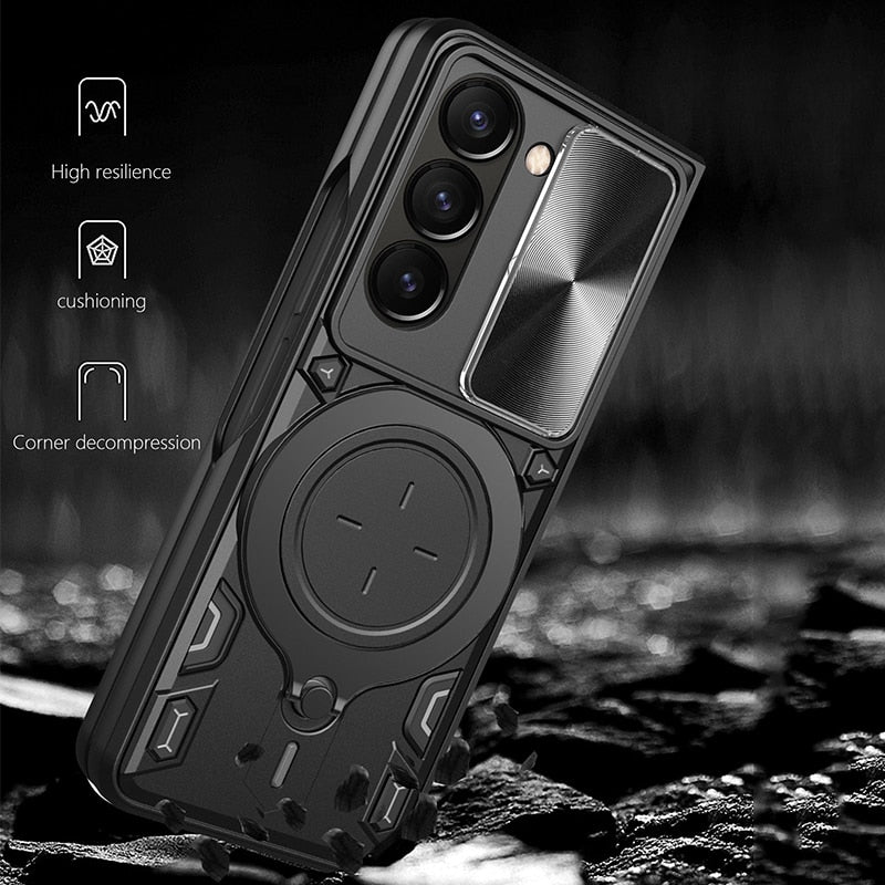 Magnetic Armor Case with Ring & Window Camera Protector For Galaxy Z Fold