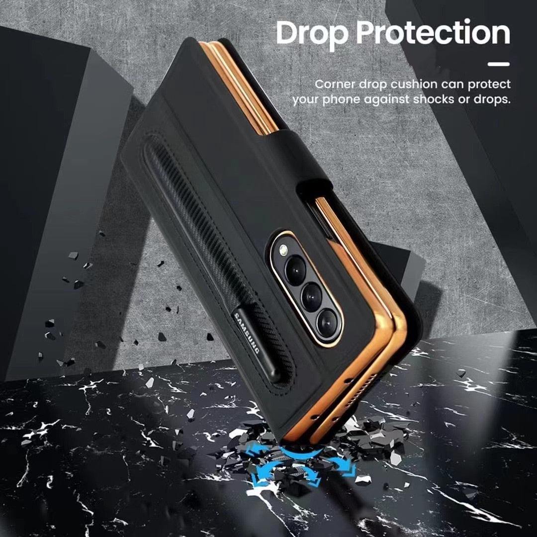 Leather Flip Stand S Pen Holder Slot Case For Samsung Galaxy Z Fold Series