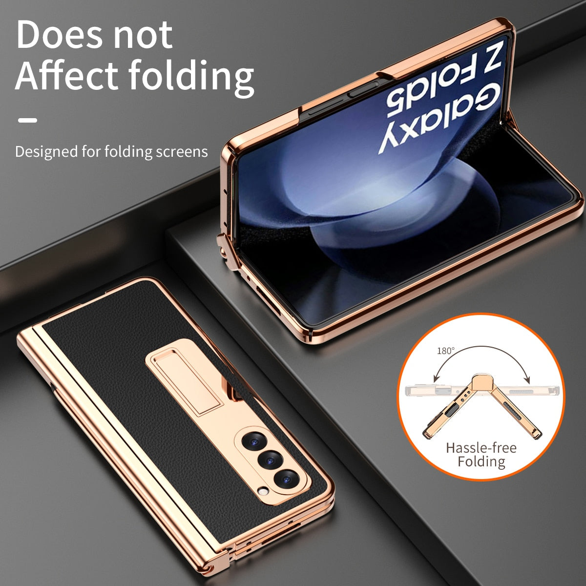 Leather Plating Case with Pen Holder & Kickstand for Samsung Galaxy Z Fold