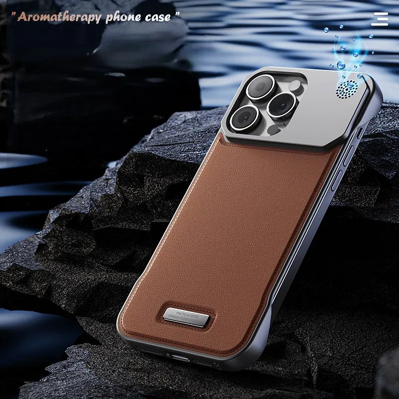 Leather Aromatherapy Magnetic Charging Ring Phone Case for iPhone