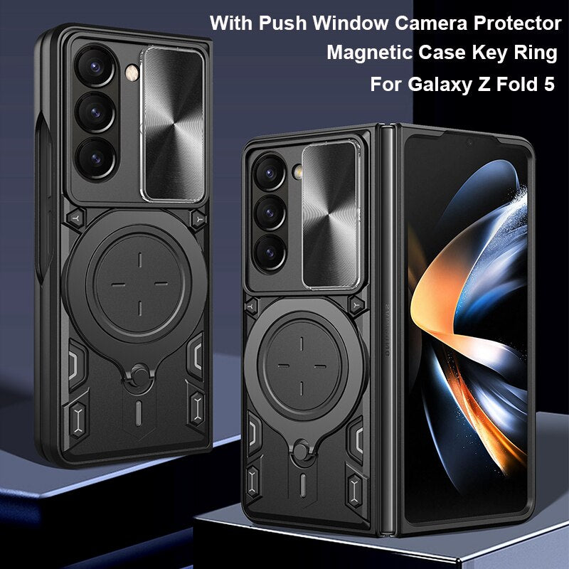 Magnetic Armor Case with Ring & Window Camera Protector For Galaxy Z Fold