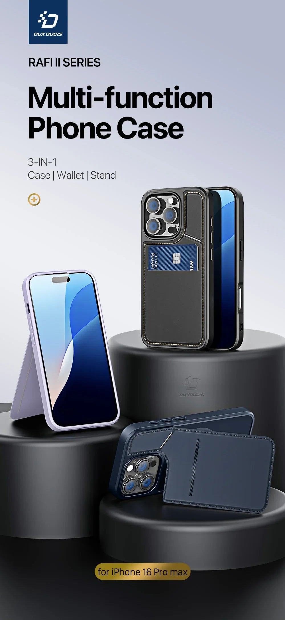 3-in-1 MagSafe Case for iPhone 13-16 Pro Max with Wallet & Stand