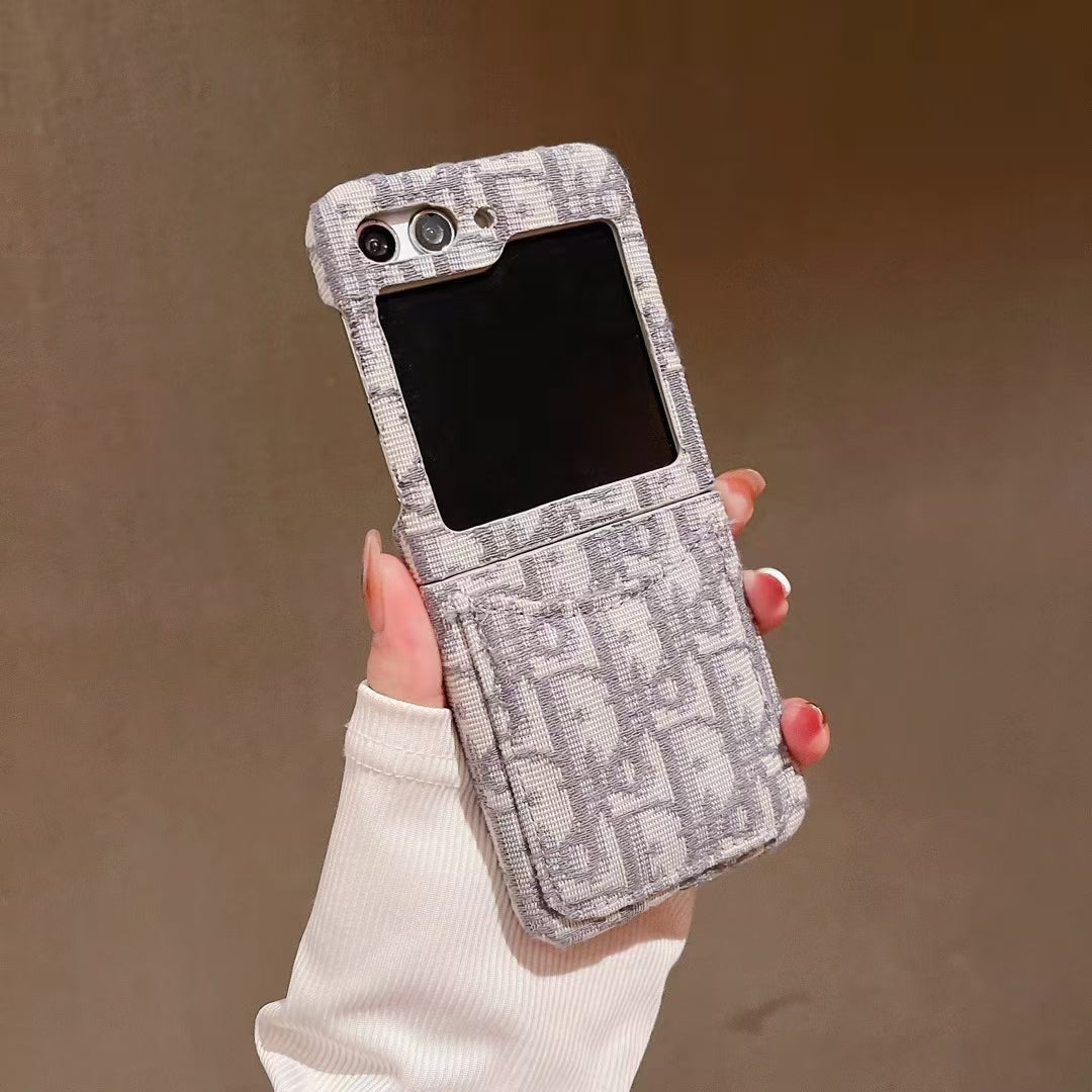 Designer-Inspired Monogram Z Flip Case – Premium Faux Leather Grip & Style