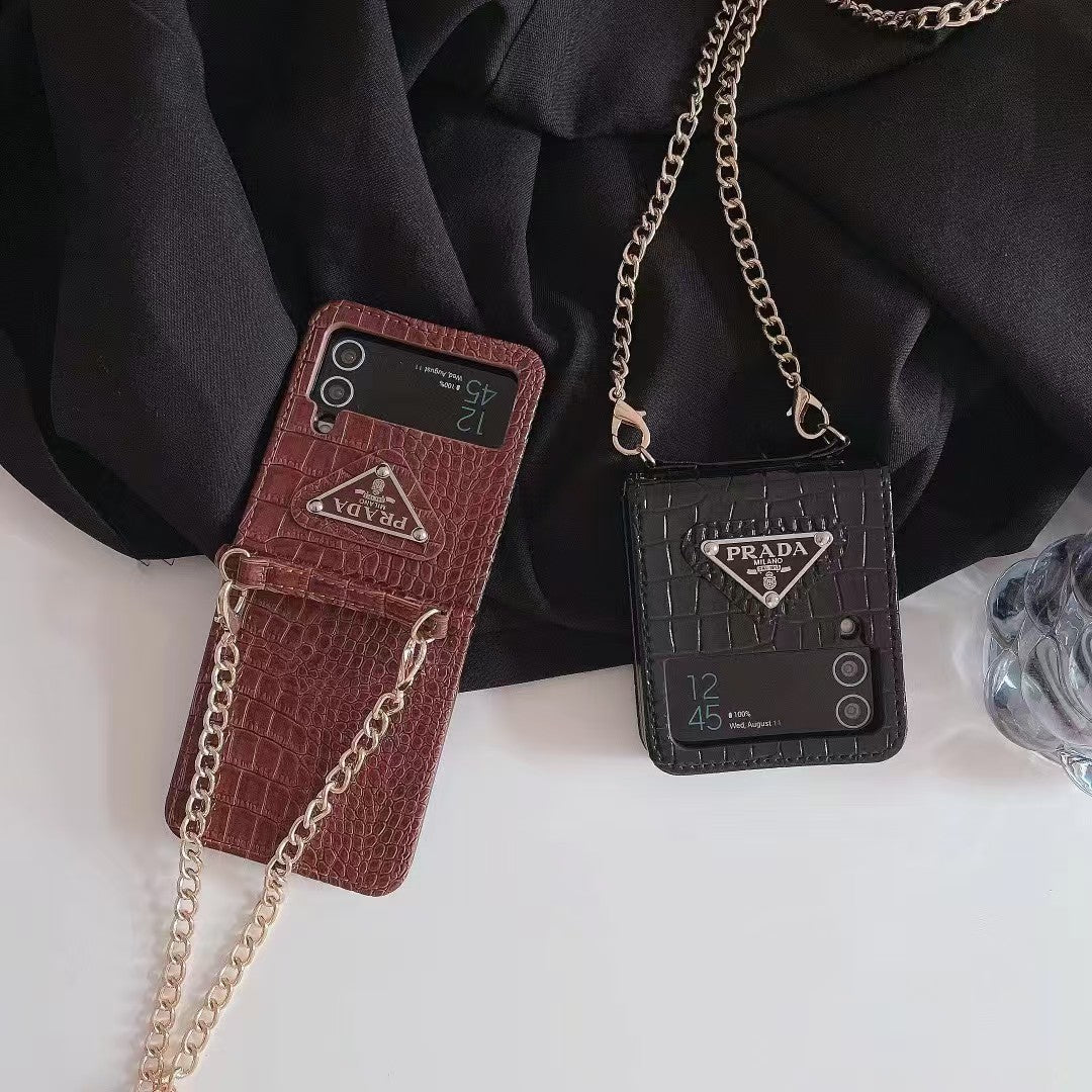 Luxury Croc-Embossed Chain Crossbody Case for Samsung Z Flip – Designer-Inspired