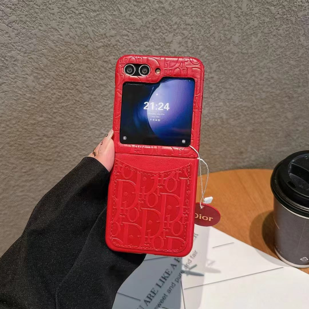 Embossed Leather Flip Case with Tag Charm – For Samsung Z Flip