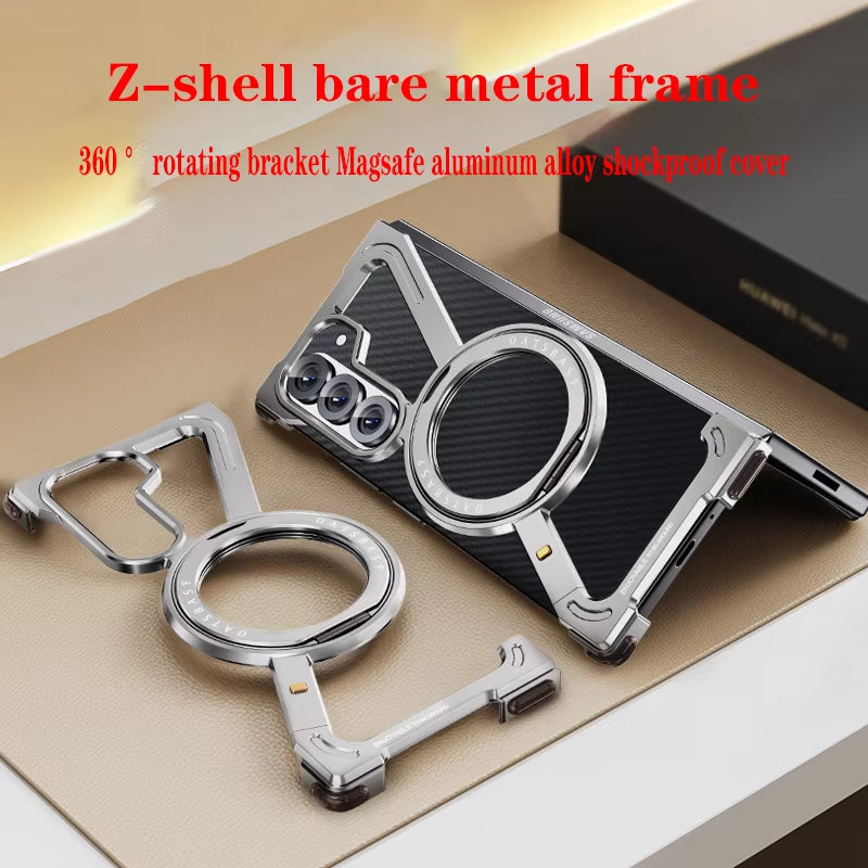 Ultra Luxury Metal Frame Magnetic Ring Case for Samsung Z Fold Series