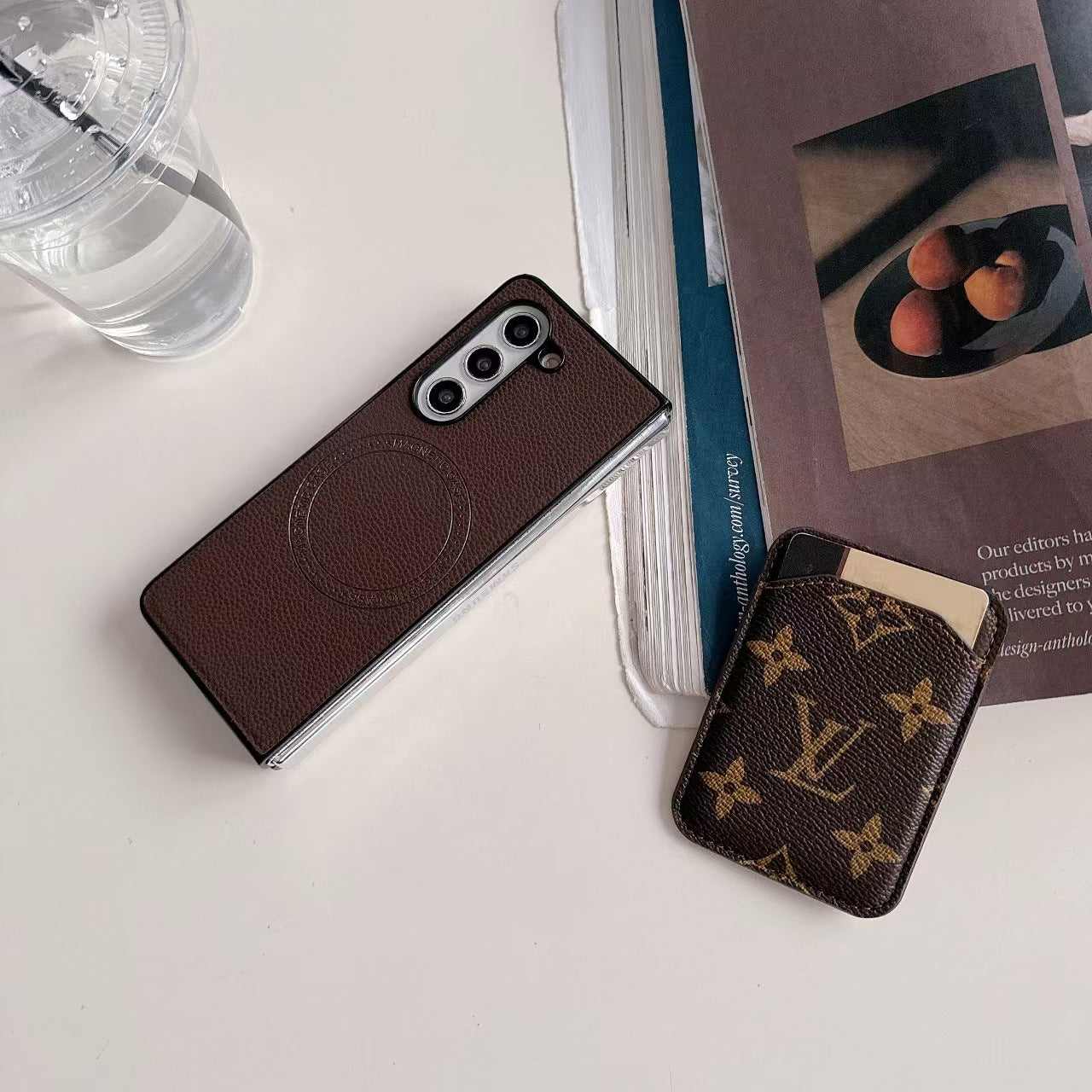 Luxury Monogram Z Fold Case – Card Slot Design | Vintage Leather Look