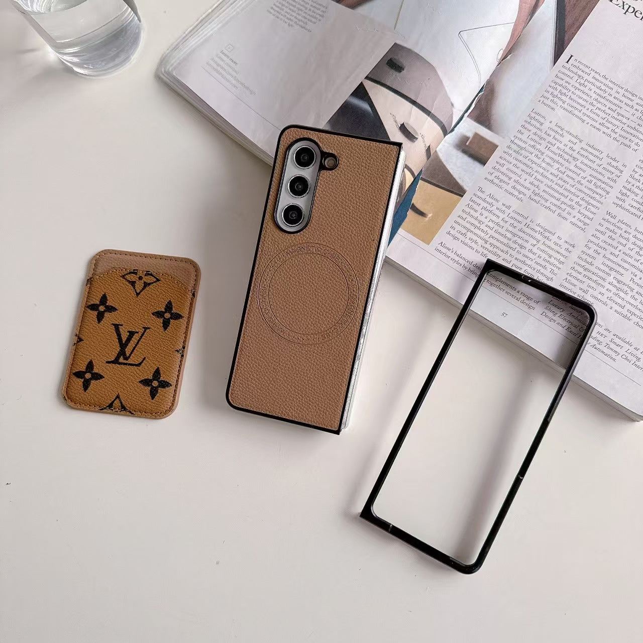 Luxury Monogram Z Fold Case – Card Slot Design | Vintage Leather Look