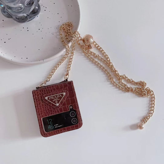 Luxury Croc-Embossed Chain Crossbody Case for Samsung Z Flip – Designer-Inspired