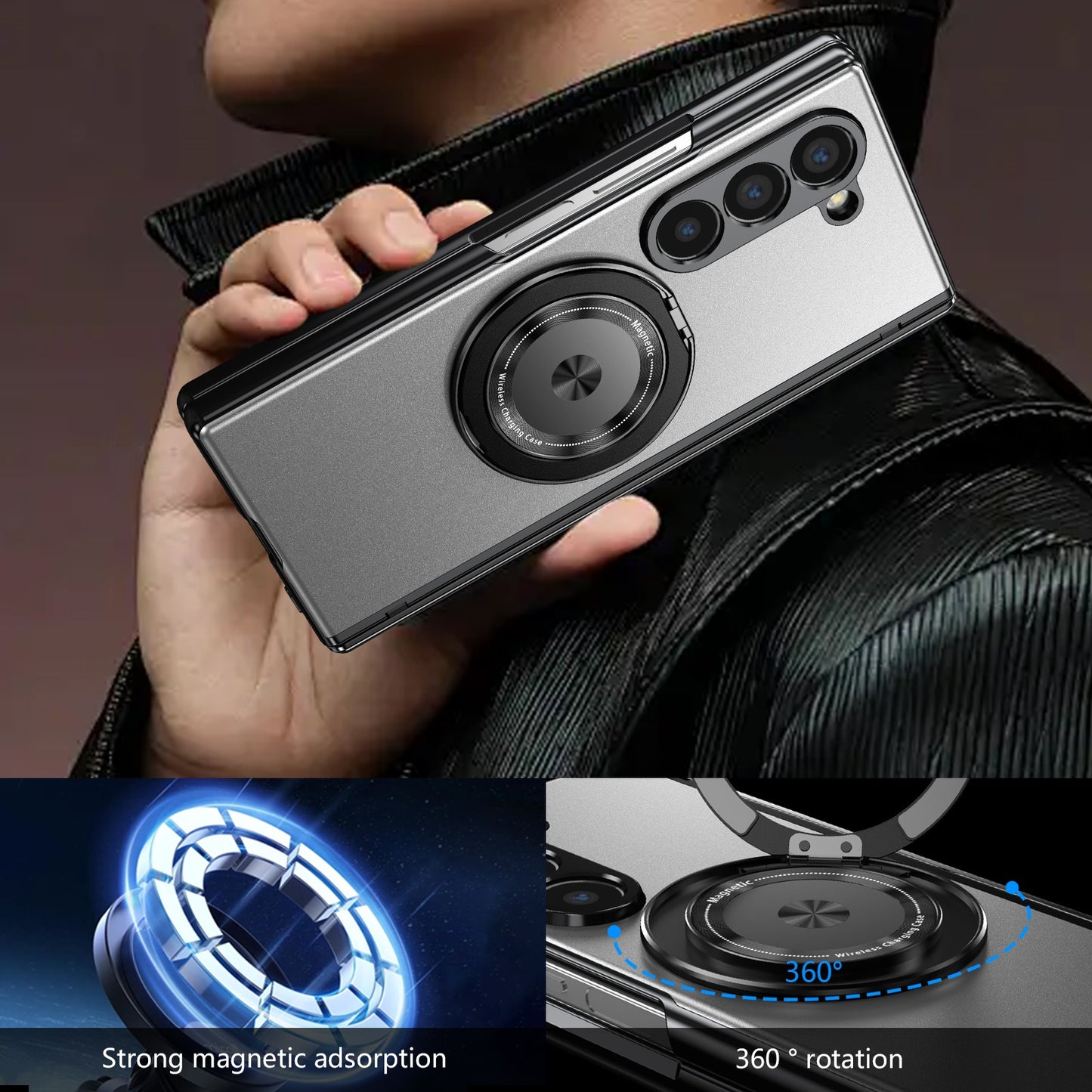 Magnetic Ring Armor Case for Samsung Z Fold 5 / 6 / 7 + Front Frame