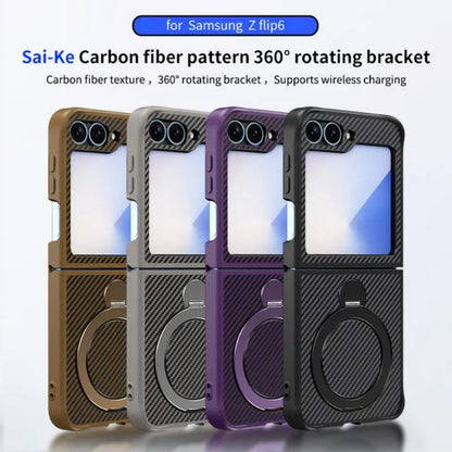Carbon Fiber Pattern 360° Rotating Ring Case – Samsung Z Flip 5/6/7