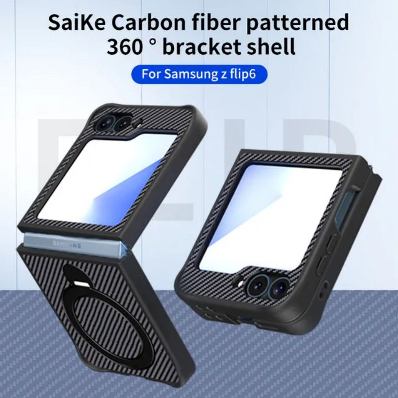 Carbon Fiber Pattern 360° Rotating Ring Case – Samsung Z Flip 5/6/7