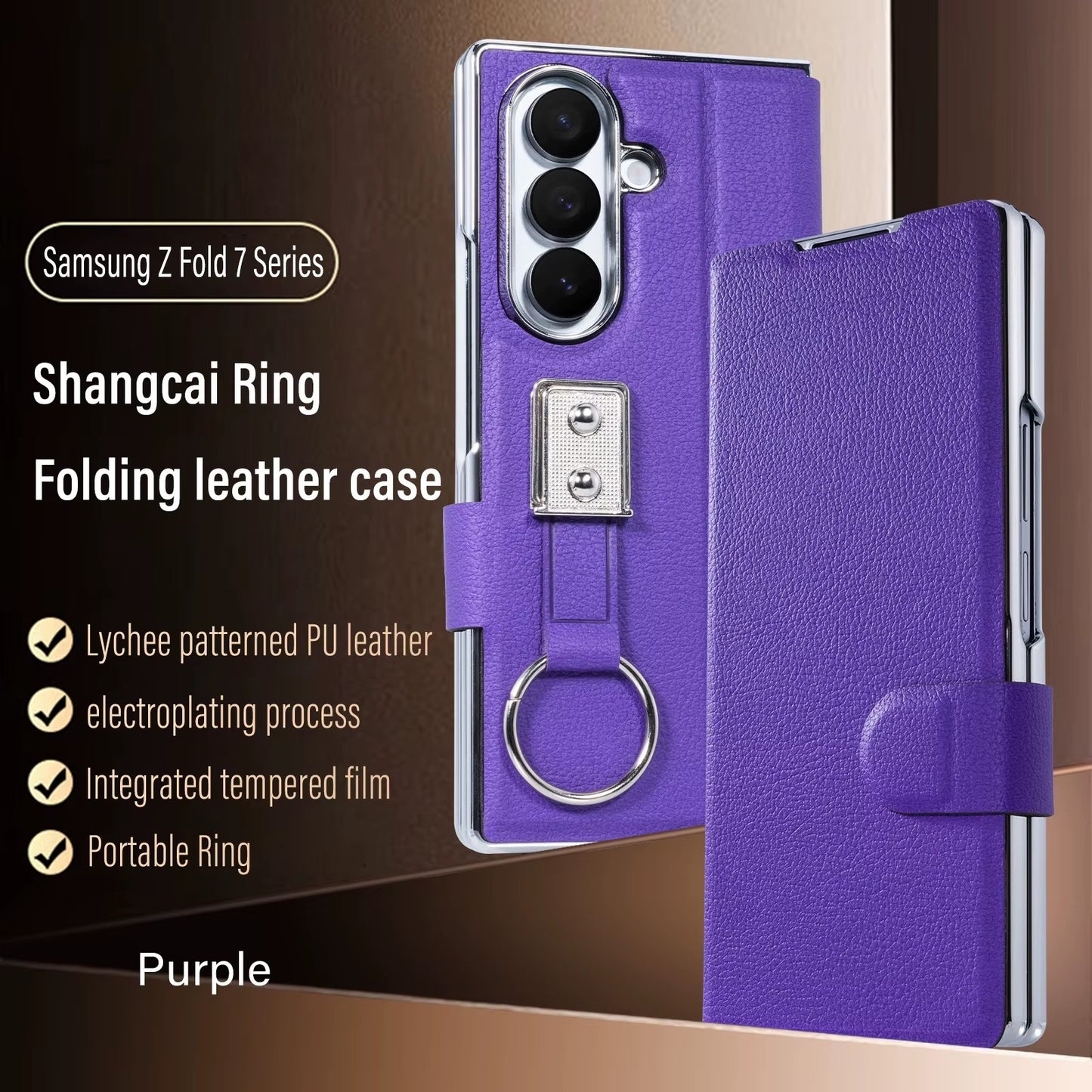 Premium Leather Strap Ring Case for Samsung Z Fold Series