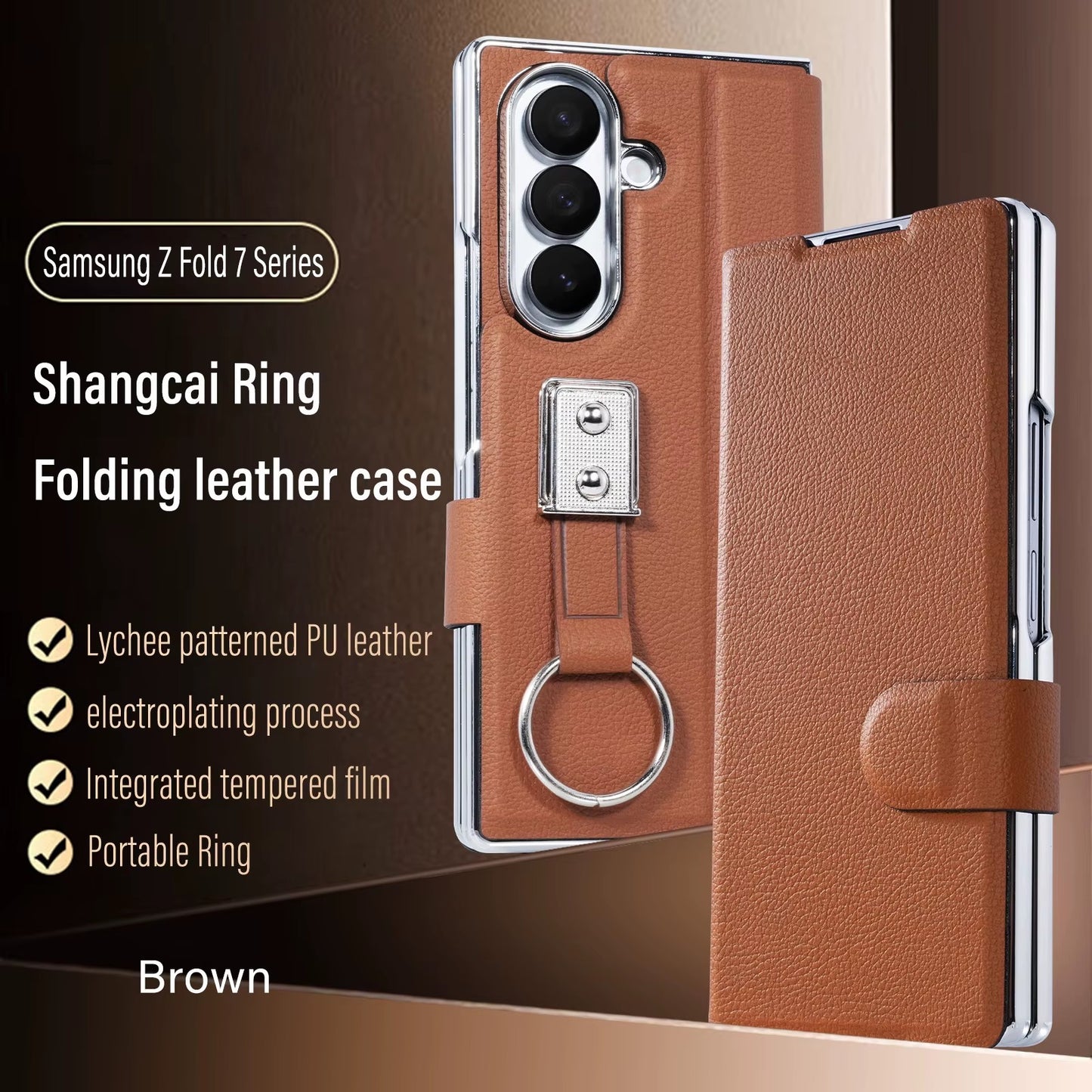 Premium Leather Strap Ring Case for Samsung Z Fold Series