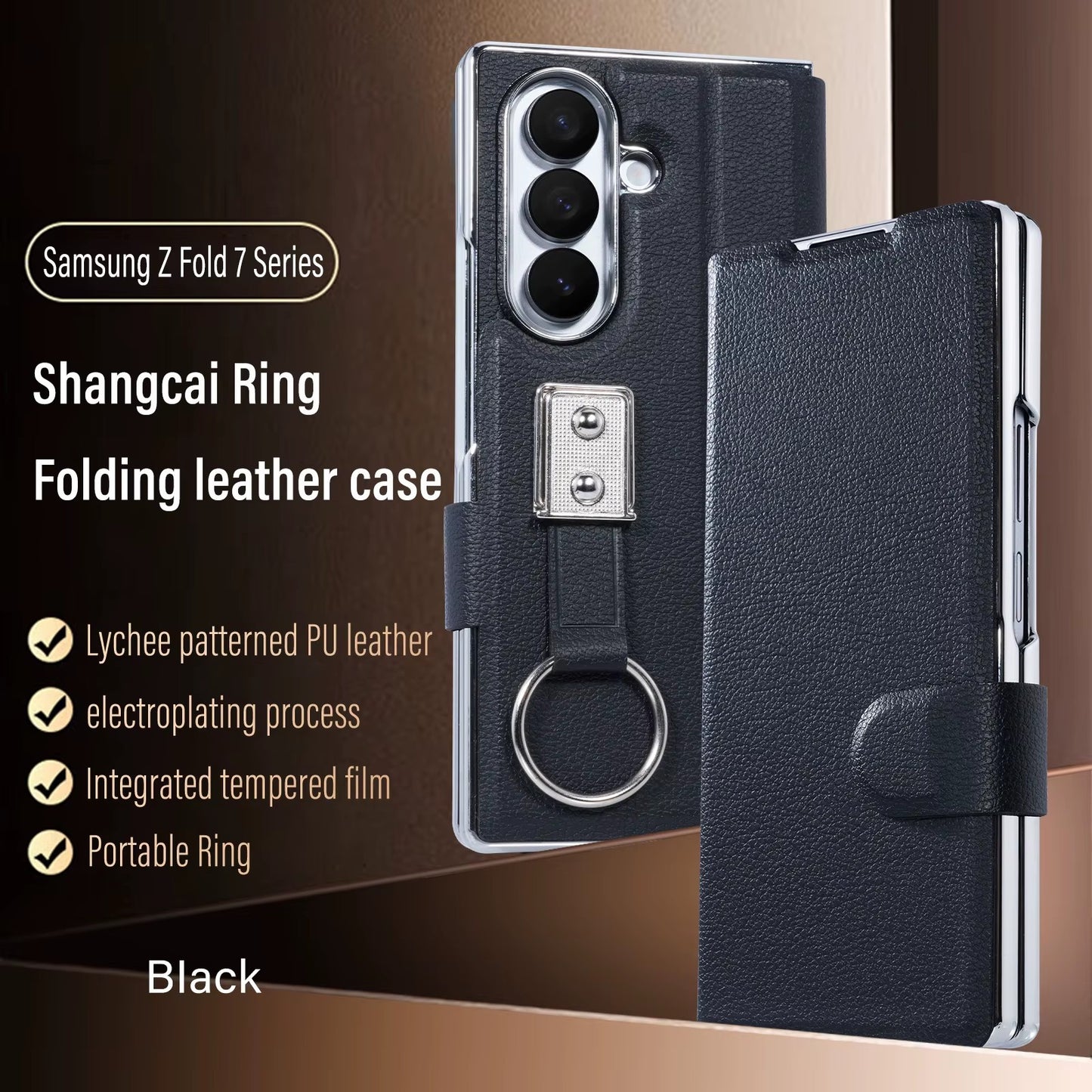 Premium Leather Strap Ring Case for Samsung Z Fold Series