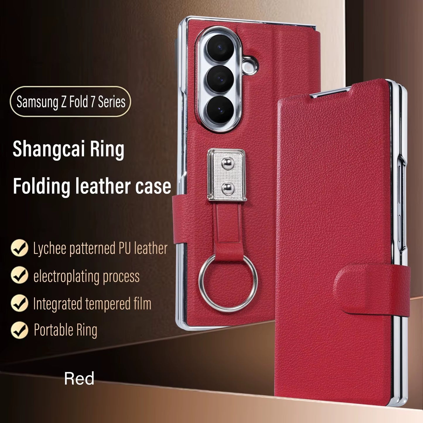 Premium Leather Strap Ring Case for Samsung Z Fold Series
