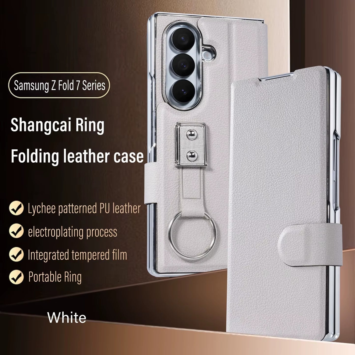 Premium Leather Strap Ring Case for Samsung Z Fold Series