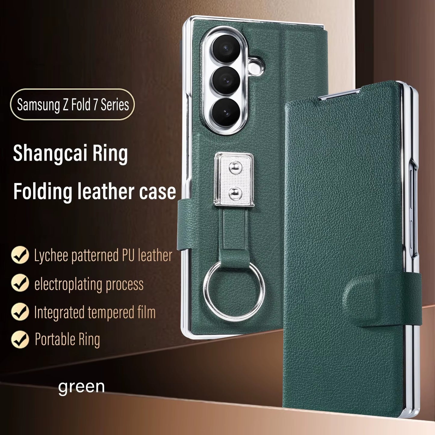 Premium Leather Strap Ring Case for Samsung Z Fold Series