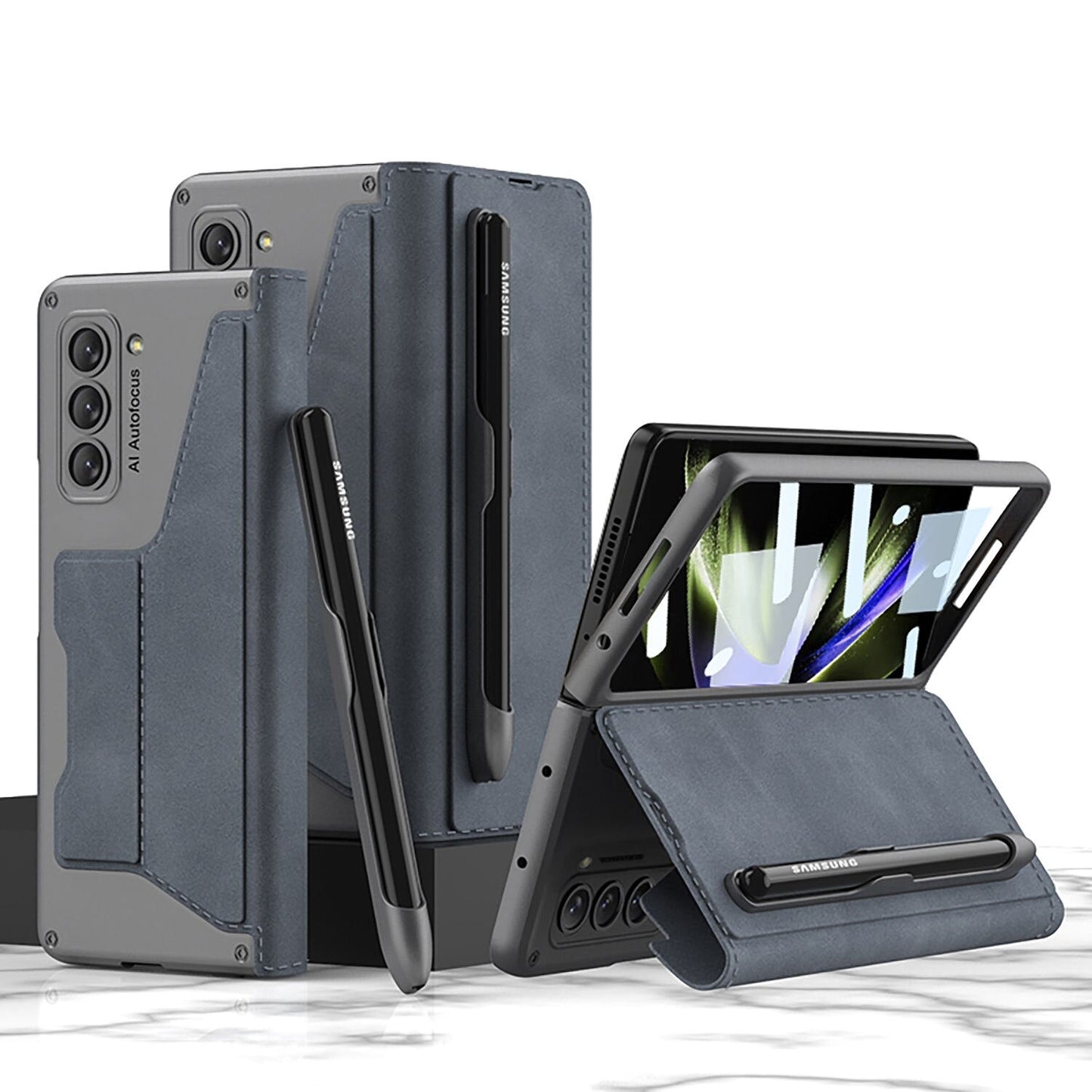 Leather Case with Detachable Pen Holder & Card Slot for Samsung Galaxy Z Fold