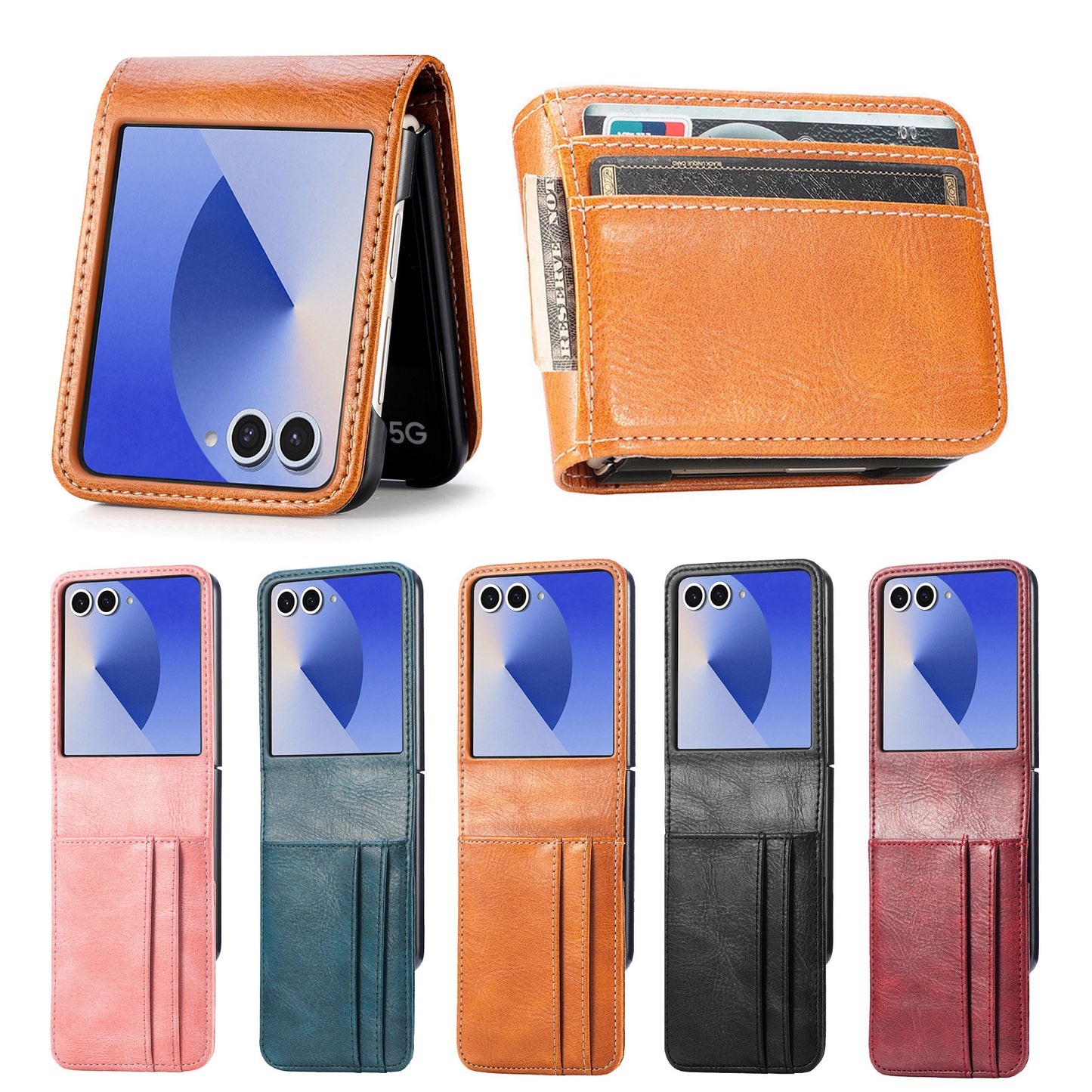 Leather Wallet Case for Samsung Z Flip 5/6/7 – Card & Cash Holder