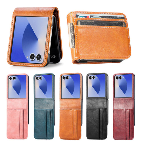 Leather Wallet Case for Samsung Z Flip 5/6/7 – Card & Cash Holder